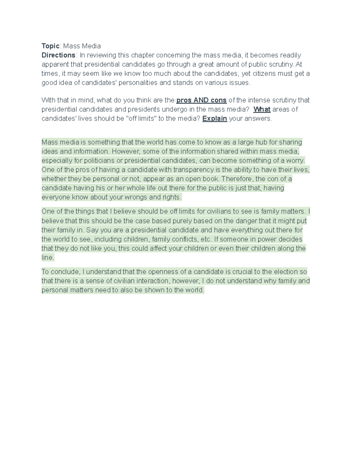 Topic Mass Media - Topic: Mass Media Directions: In reviewing this ...