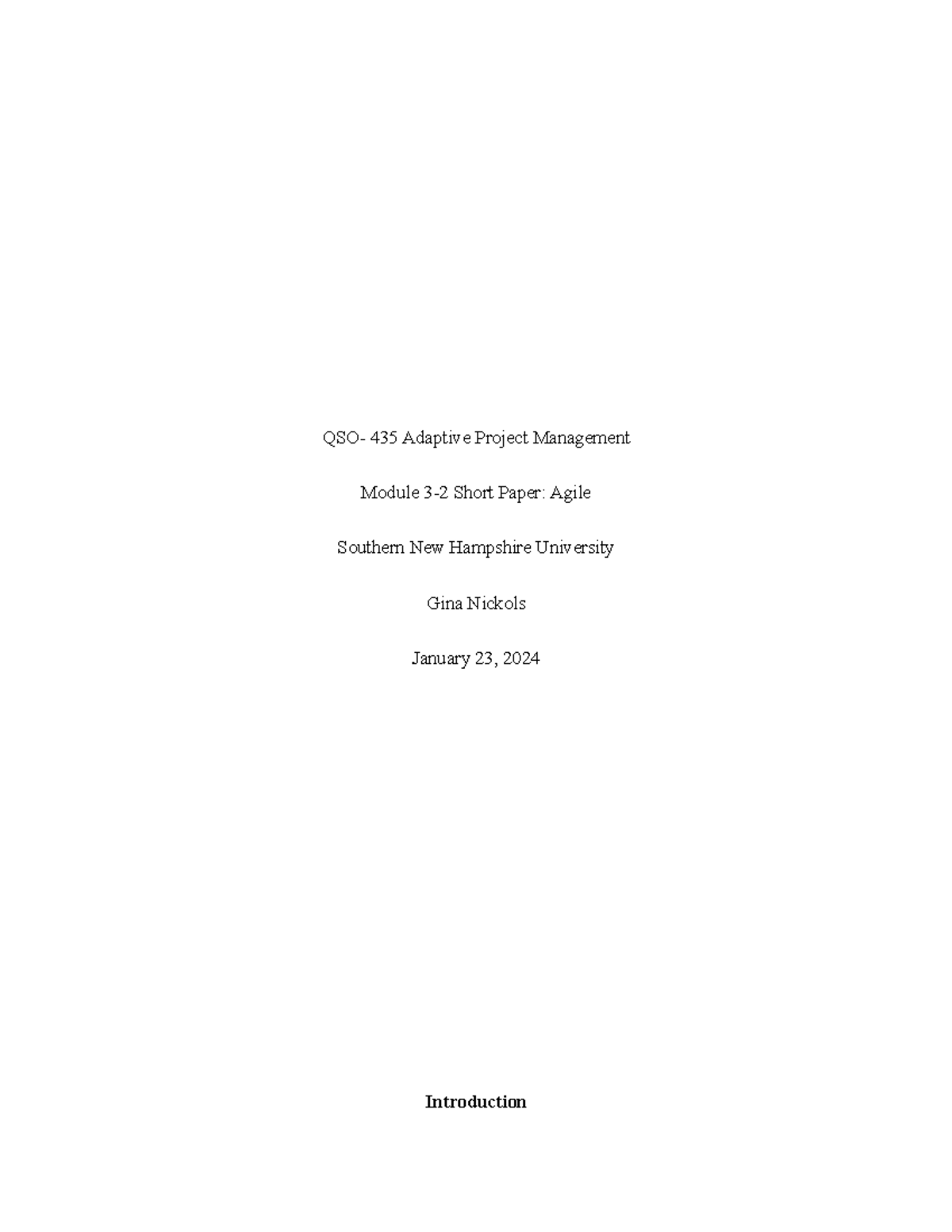 QSO- 435 Short paper Agile - QSO- 435 Adaptive Project Management ...