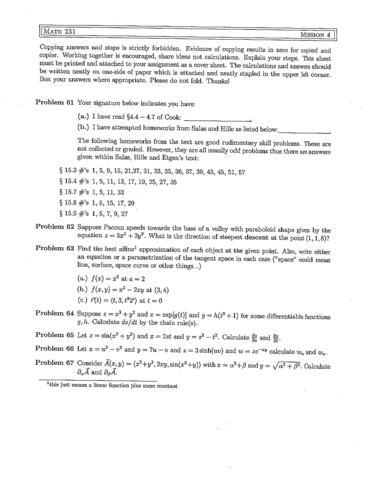 Seminar assignments Mission 4 - solutions - 231 Copying answers and ...