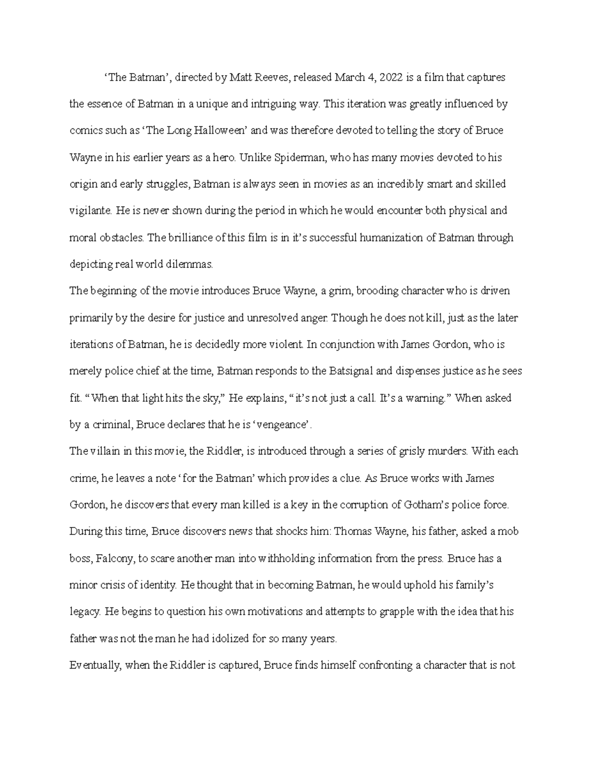 batman movie review essay