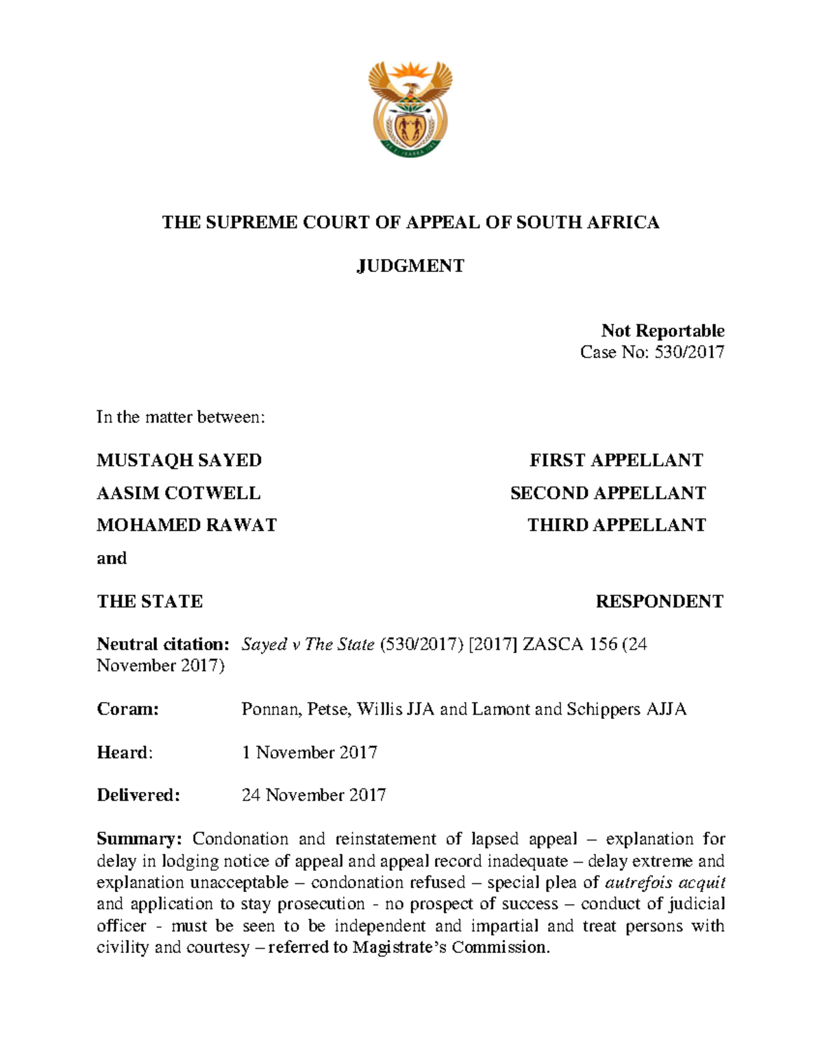 Sayed v The State - case summary in relation to criminal procedure ...