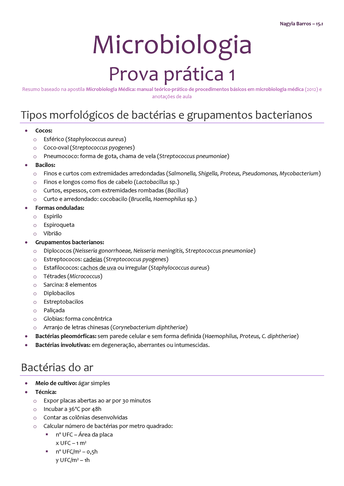 Prova Prática 1 Resumo Microbiologia Microbiologia Prova Prática 1 Resumo Baseado Na 2802