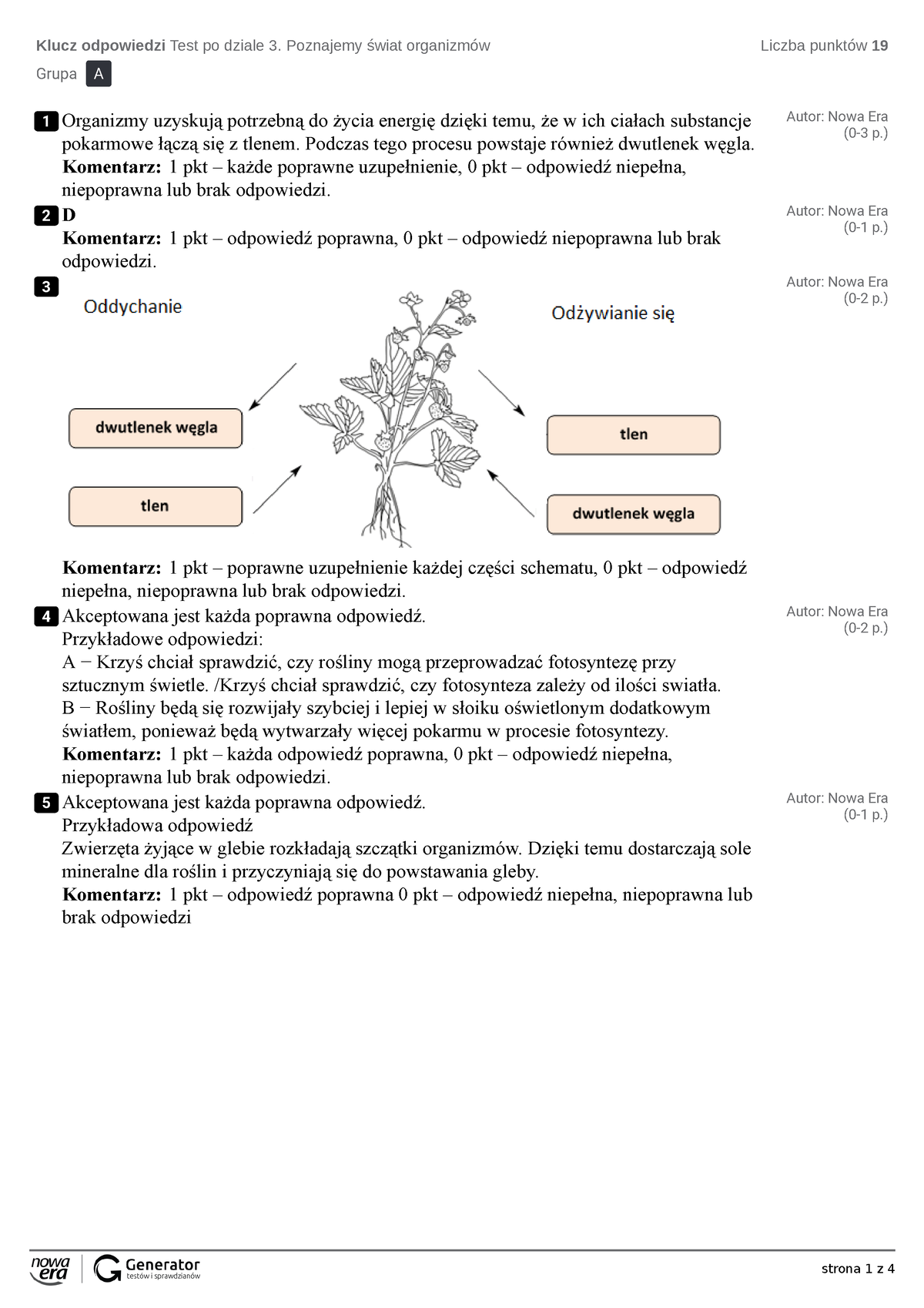 Test Po Dziale 3. Poznajemy świat Organizmów Klucz Odpowiedzi - Klucz ...