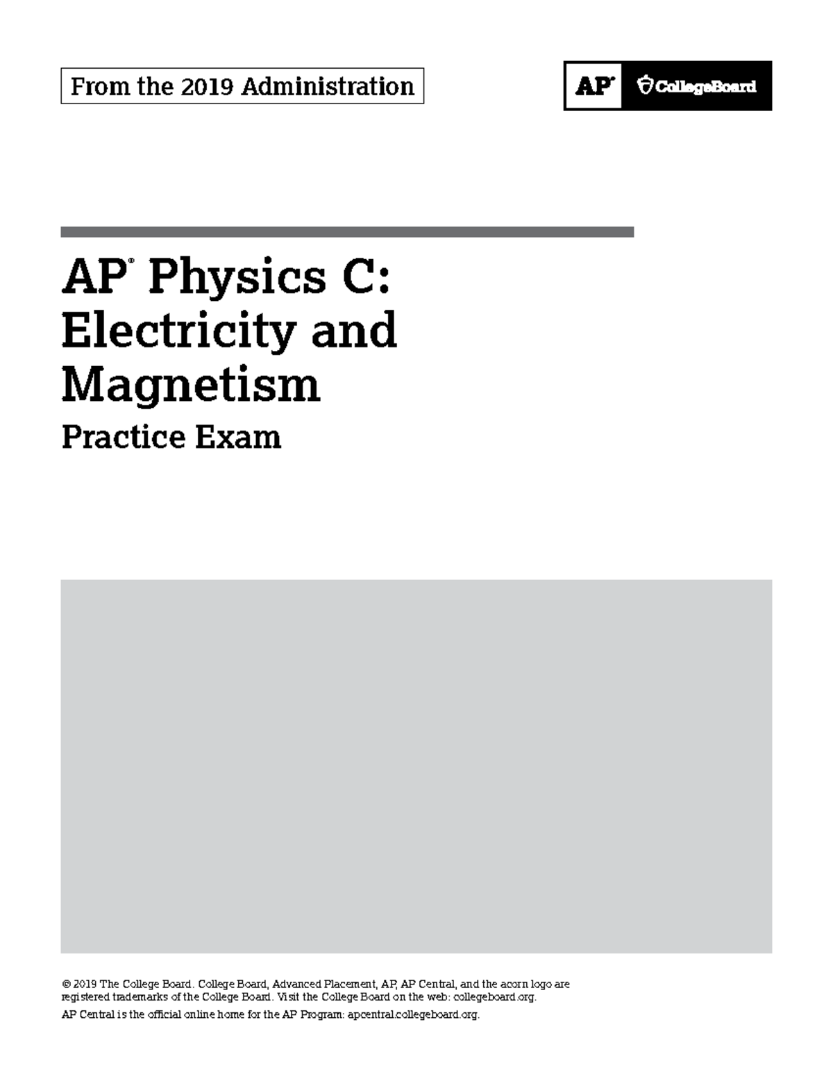 AP Physics C E M 2019 Practice - AP ® Physics C: Electricity And ...