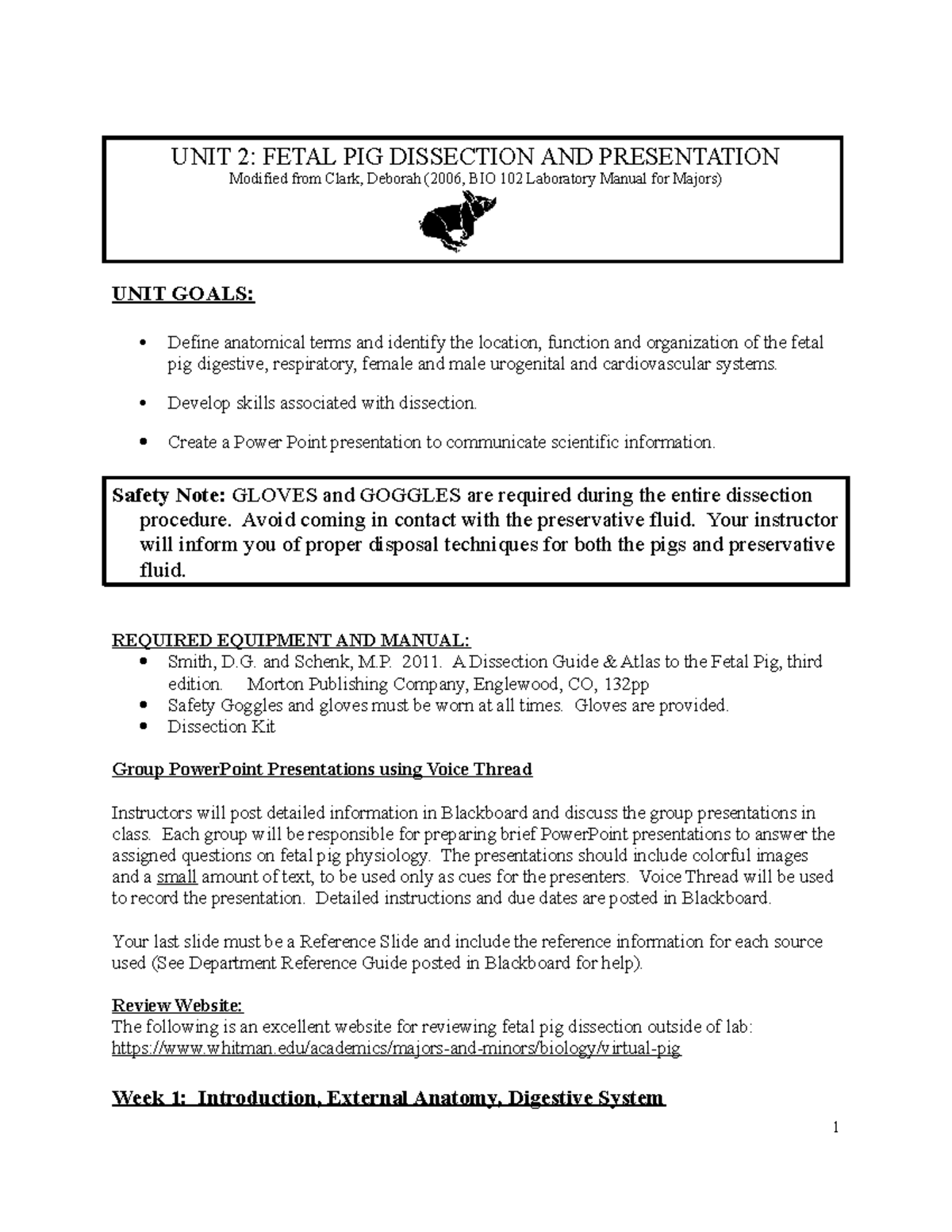 Unit 2 fetalpig fetal pig summary note UNIT 2 FETAL PIG DISSECTION