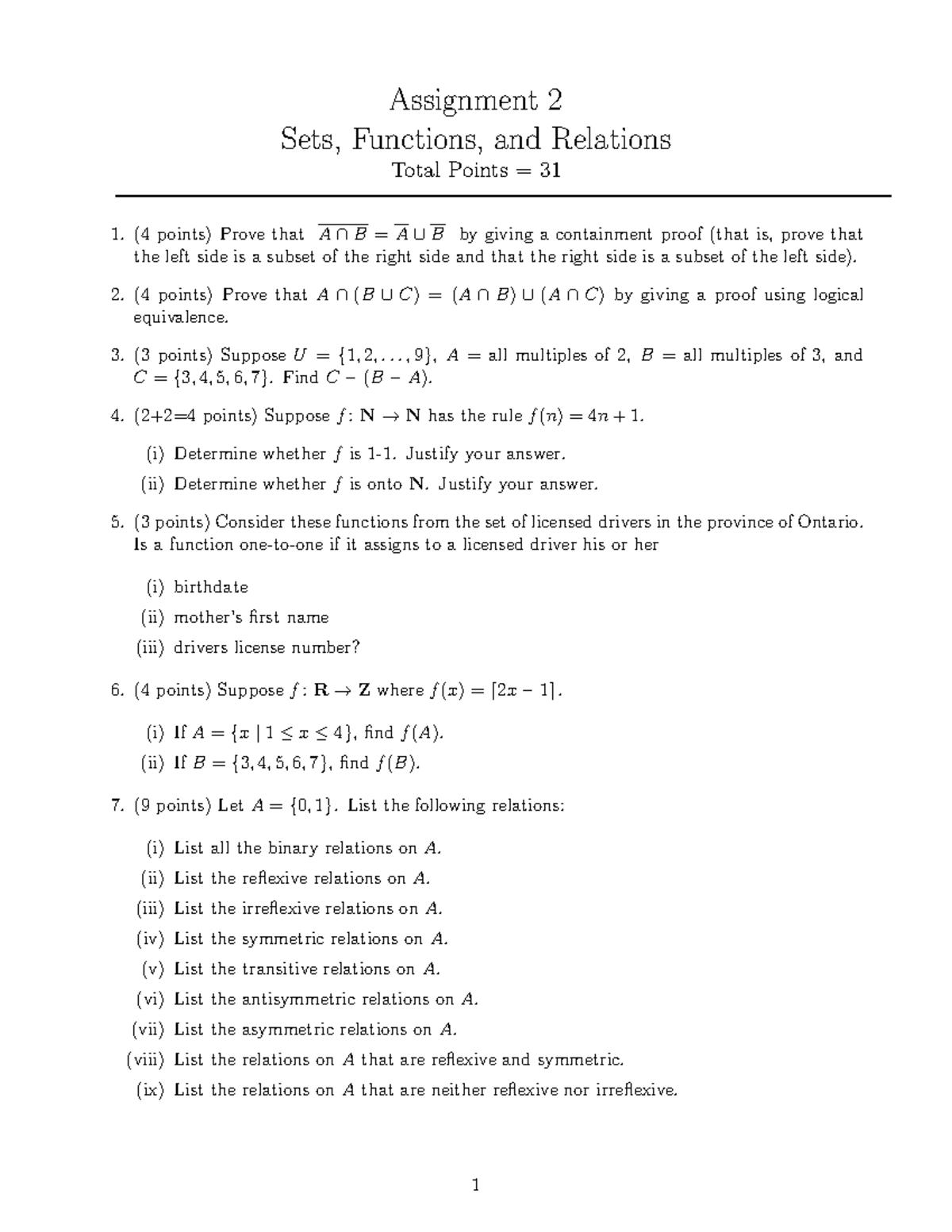 Assignment 2 - (4 Points) Prove That A ∩ (B ∪ C) = (A ∩ B) ∪ (A ∩ C) By ...