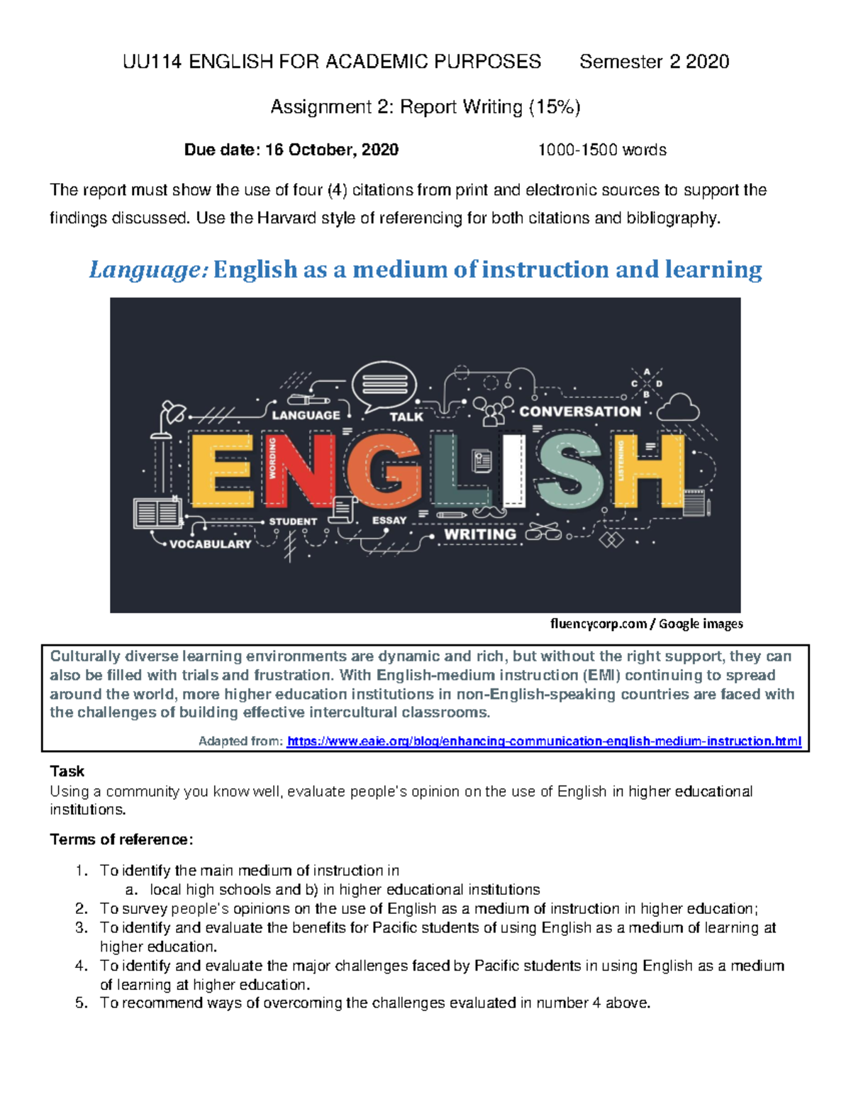 UU114 report writing Assignment 2 - UU114 ENGLISH FOR ACADEMIC PURPOSES ...