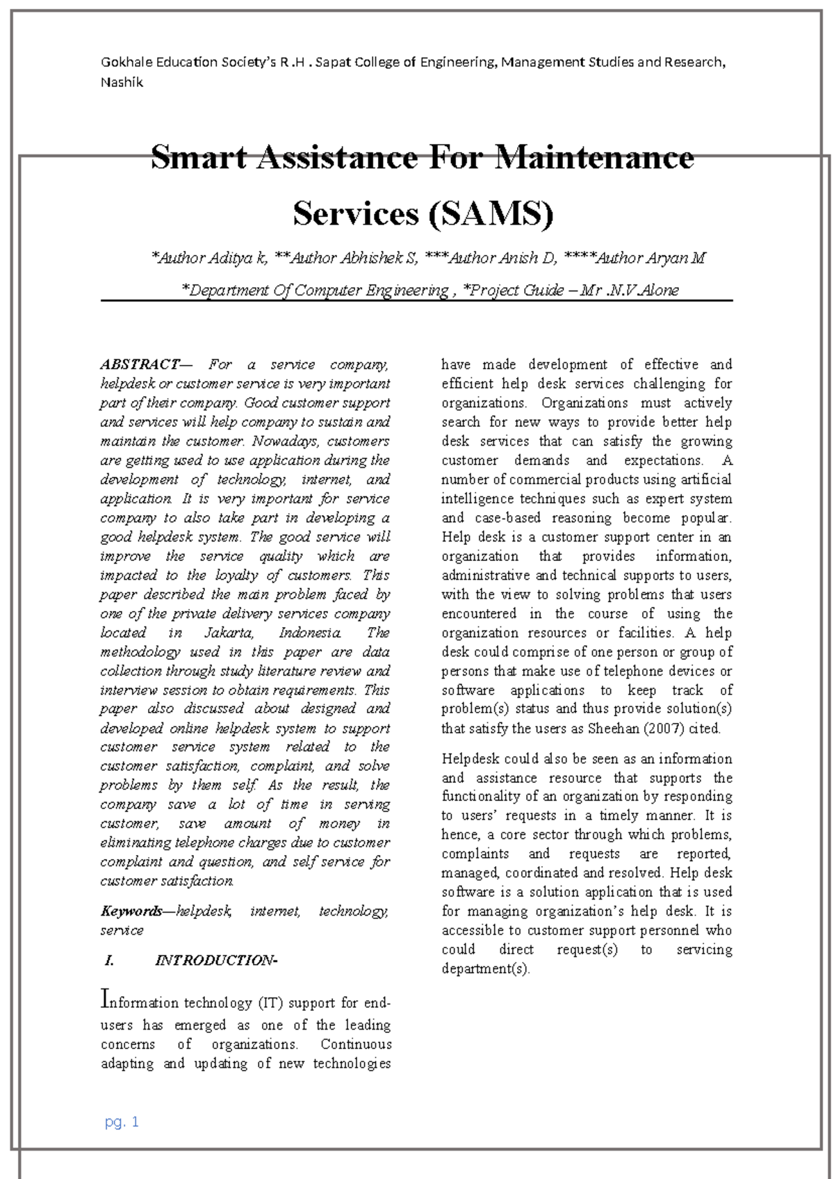 SAMS Research Paper - Nashik Smart Assistance For Maintenance Services ...