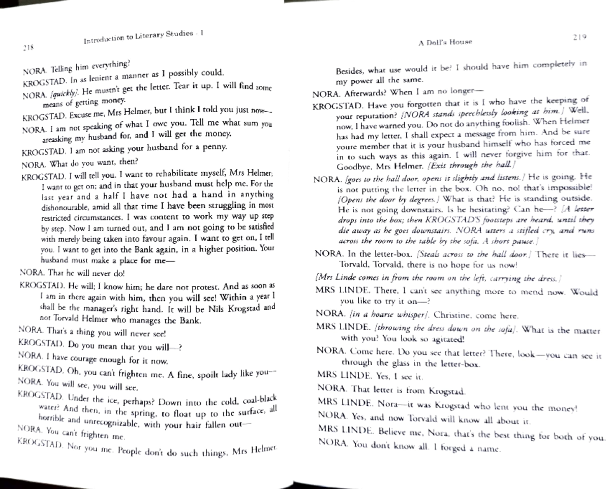 Unit 4 Introduction to Literary Studies I A Doll's House