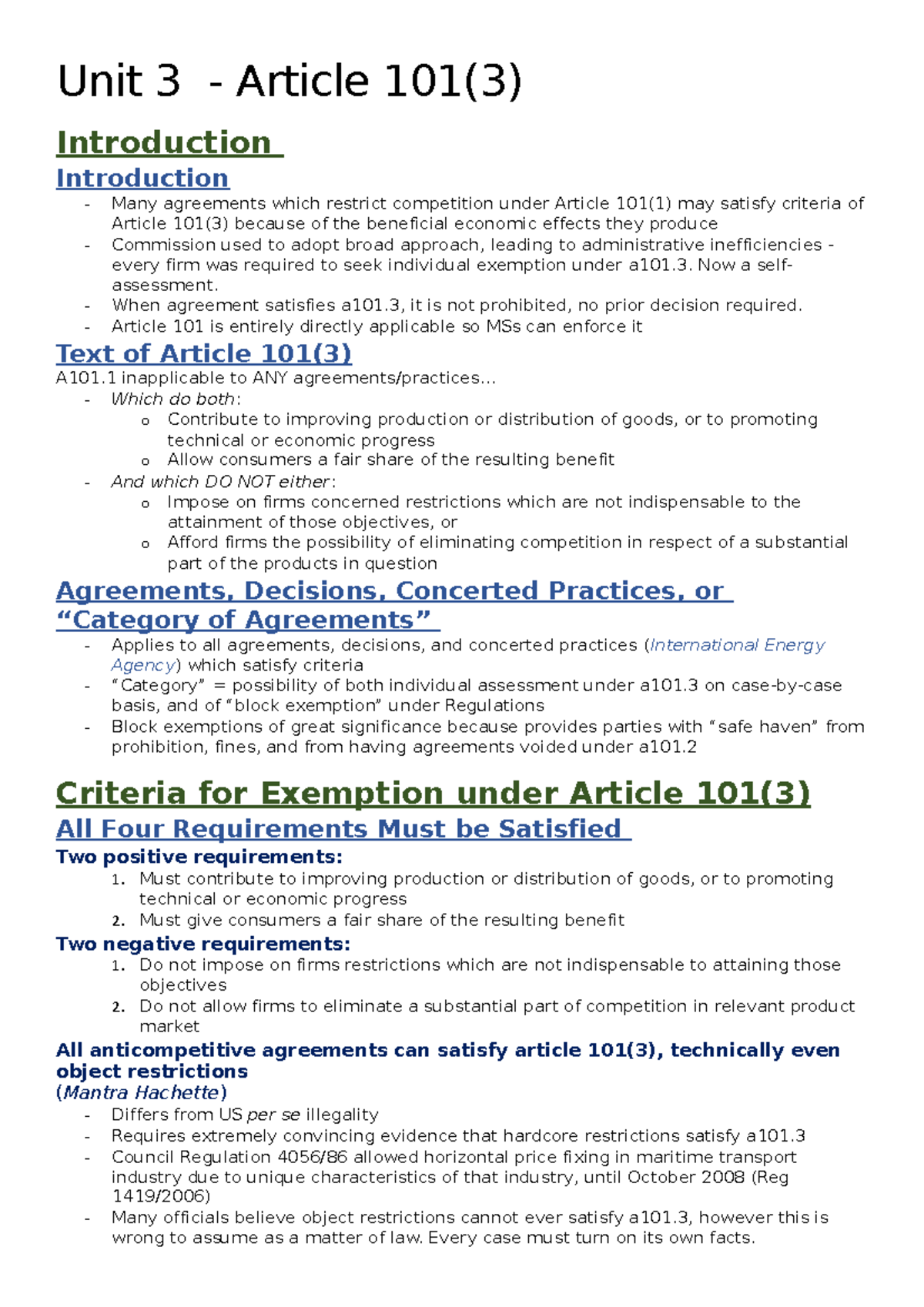 Article 101(3) Notes - Unit 3 - KCL - Studocu