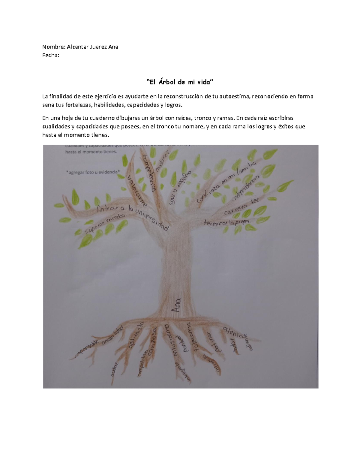 El Árbol de mi vida - Trabajo acerca de aspiraciones y metas - Nombre ...
