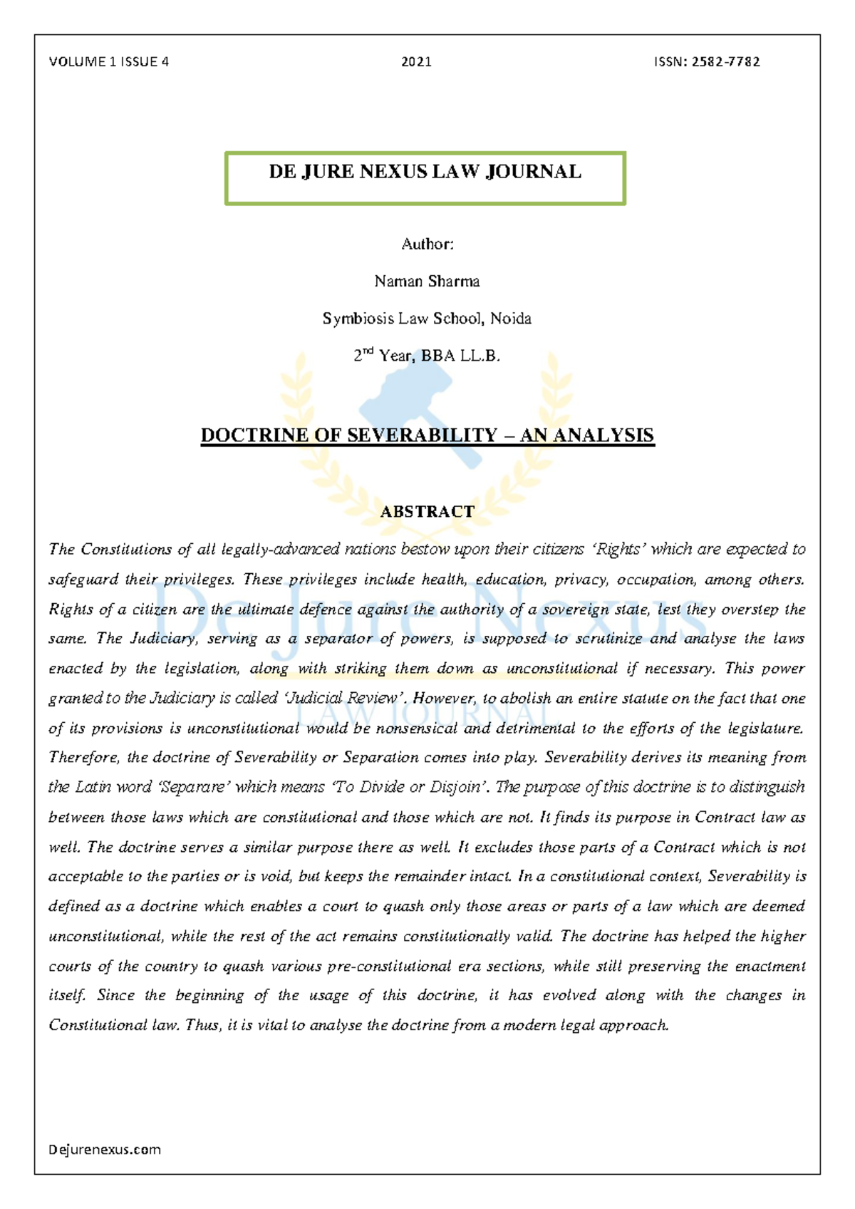 Detailed Analysis on Doctrine of Severability - Author: Naman Sharma ...