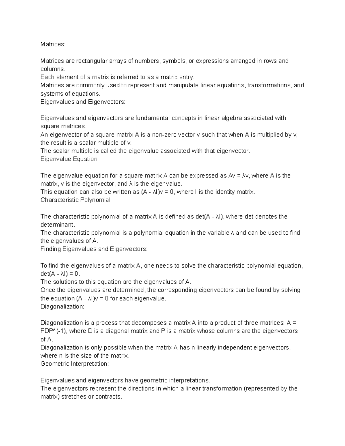 Matrices and eigen values - Matrices: Matrices are rectangular arrays ...