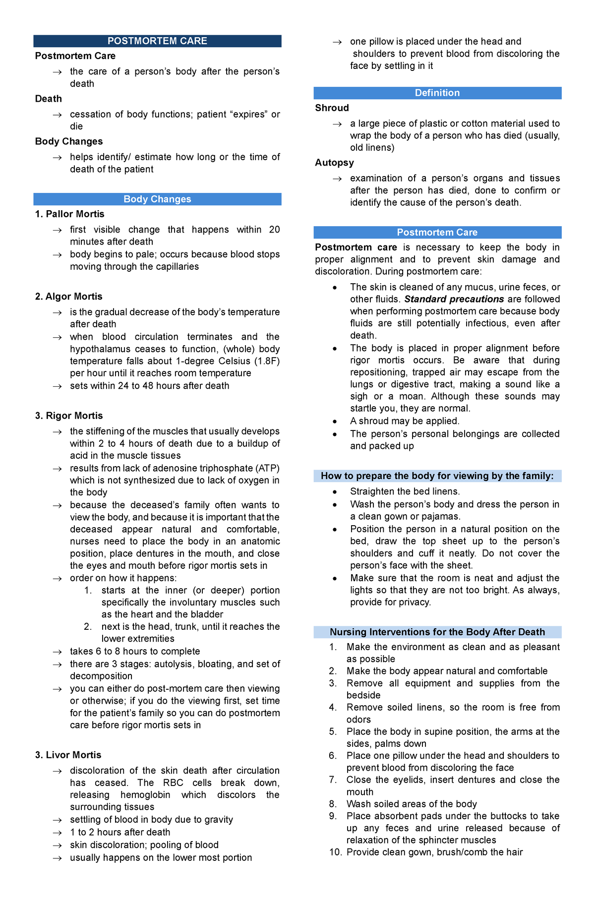 Postmortem CARE - POSTMORTEM CARE Postmortem Care → the care of a ...