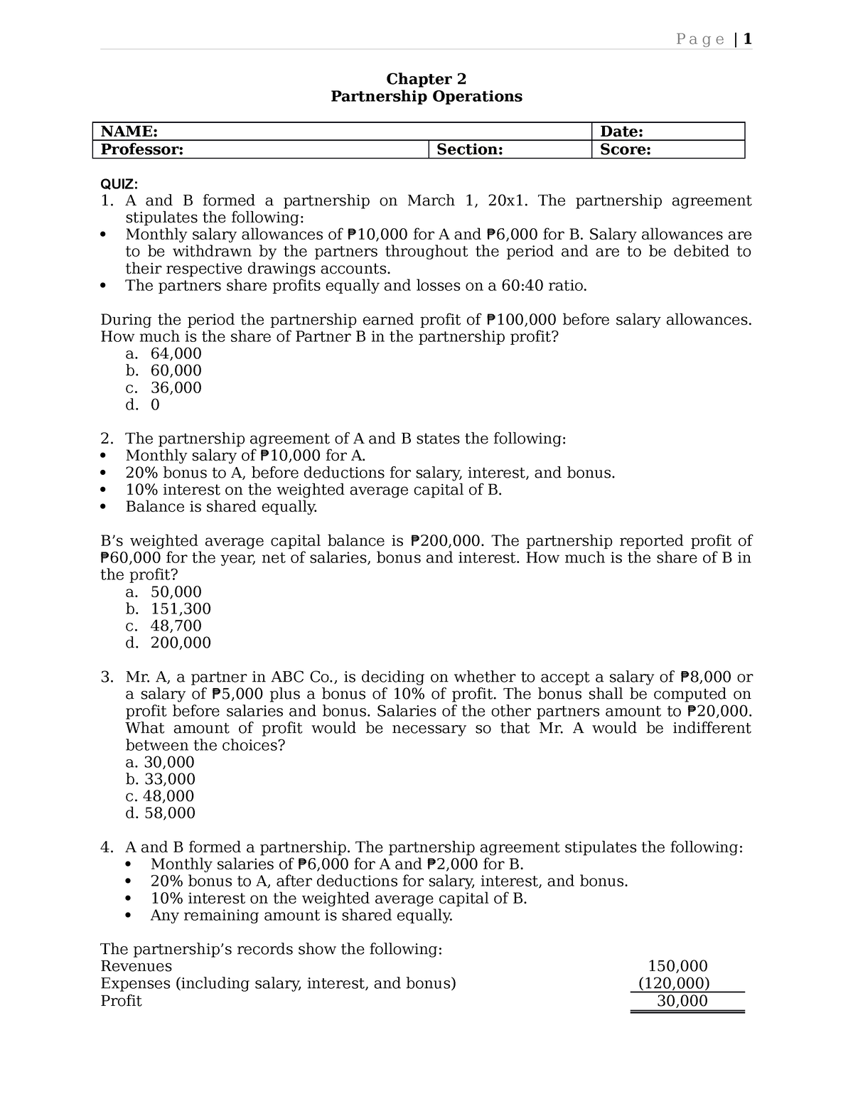 QUIZ Chapter-2 Partnership- Operations 2021- Edition - Chapter 2 ...