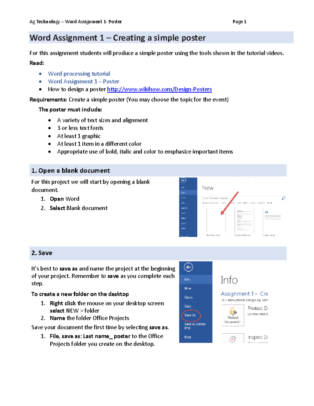 Word Assignment 1 - Poster - Read: Word processing tutorial Word ...