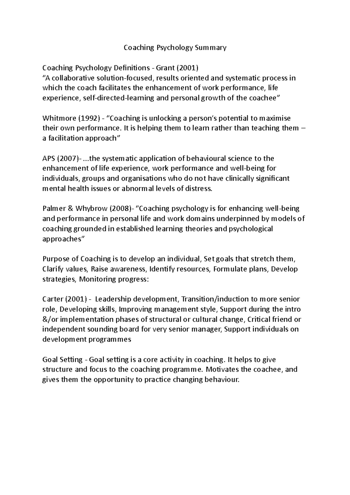 Coaching Psychology summary - It is helping them to learn rather than ...