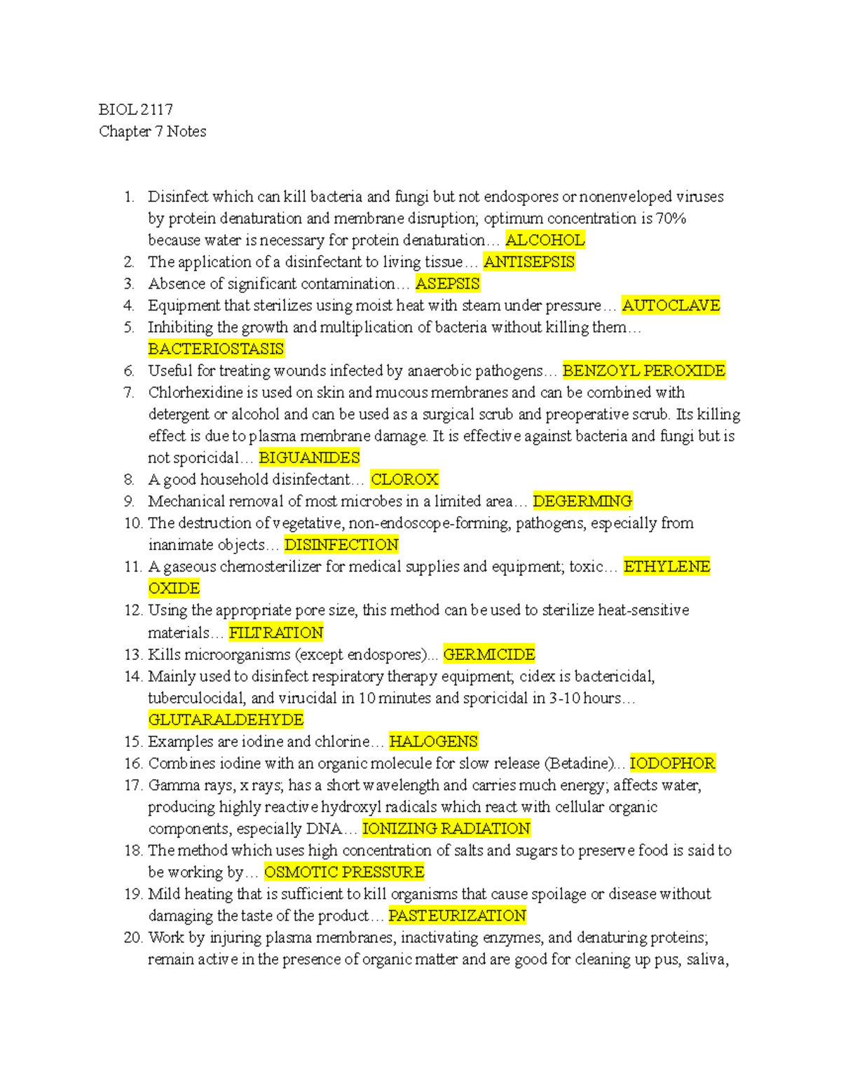 BIOL 2117 Ch. 7 Notes - Microbiology Vocabulary - BIOL 2117 Chapter 7 ...