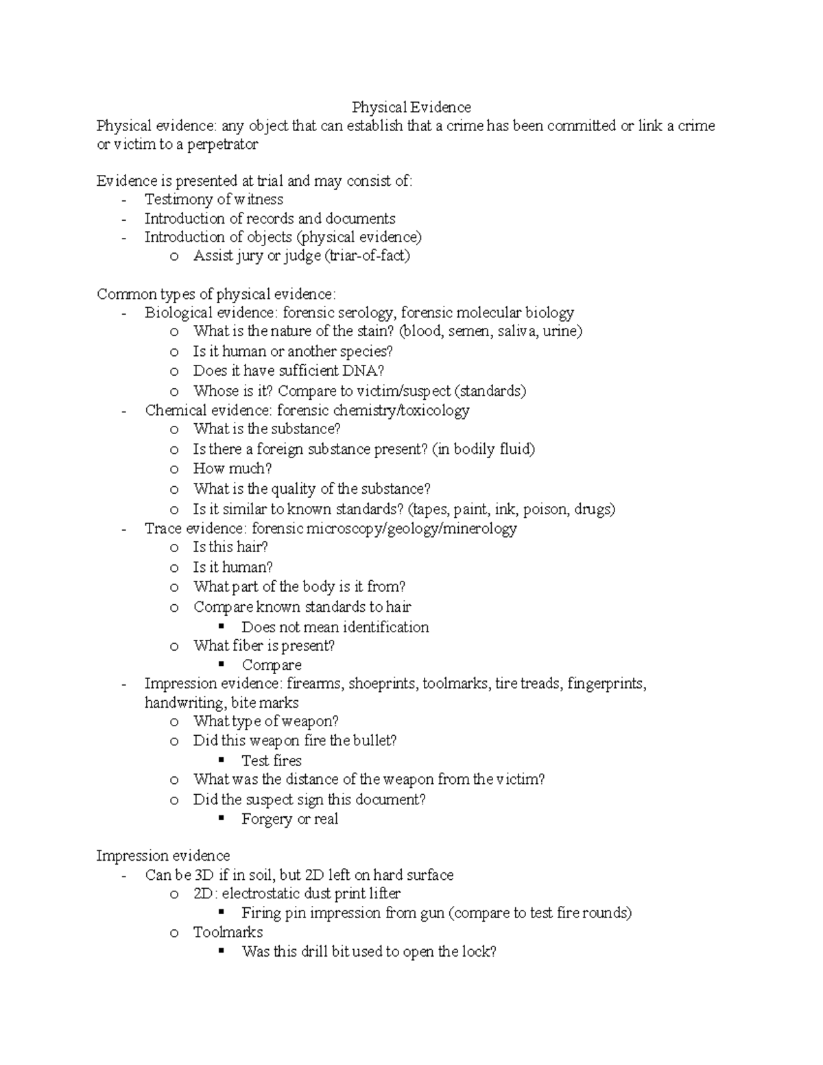 Physical Evidence - Physical Evidence Physical evidence: any object ...