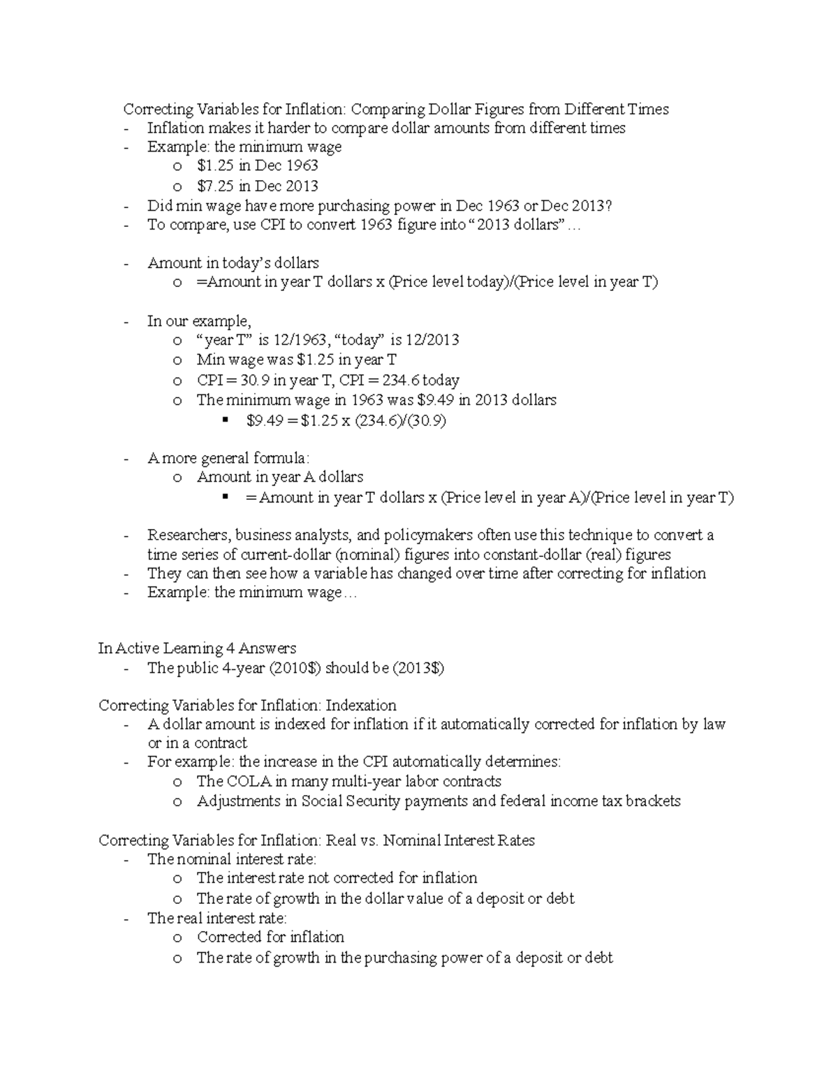 Chapter 11 Notes #2 - Correcting Variables for Inflation: Comparing ...