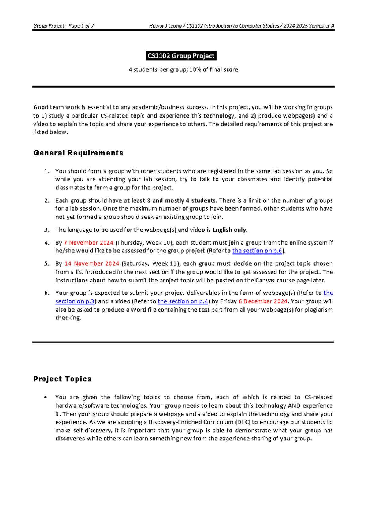 CS1102-Group Project - In this project, you will be working in groups ...