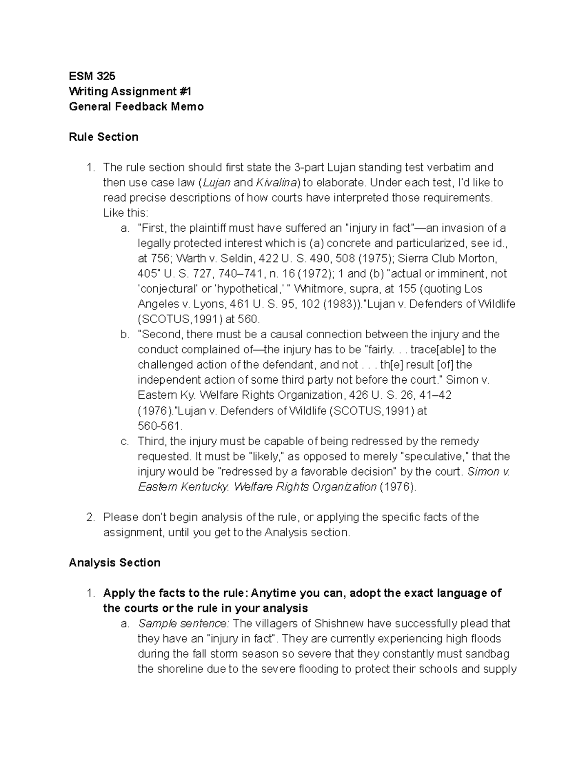 ESM 325 Writing Assignment 1 Feedback - ESM 325 Writing Assignment ...