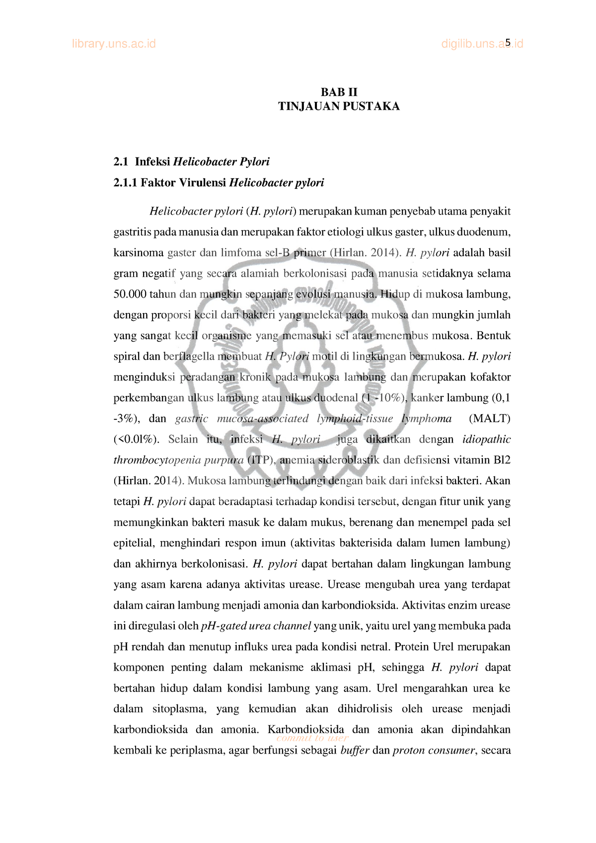 Bab Ii Tidak Ada Deskripsi Bab Ii Tinjauan Pustaka 2 Infeksi Helicobacter Pylori 21 Faktor 9573