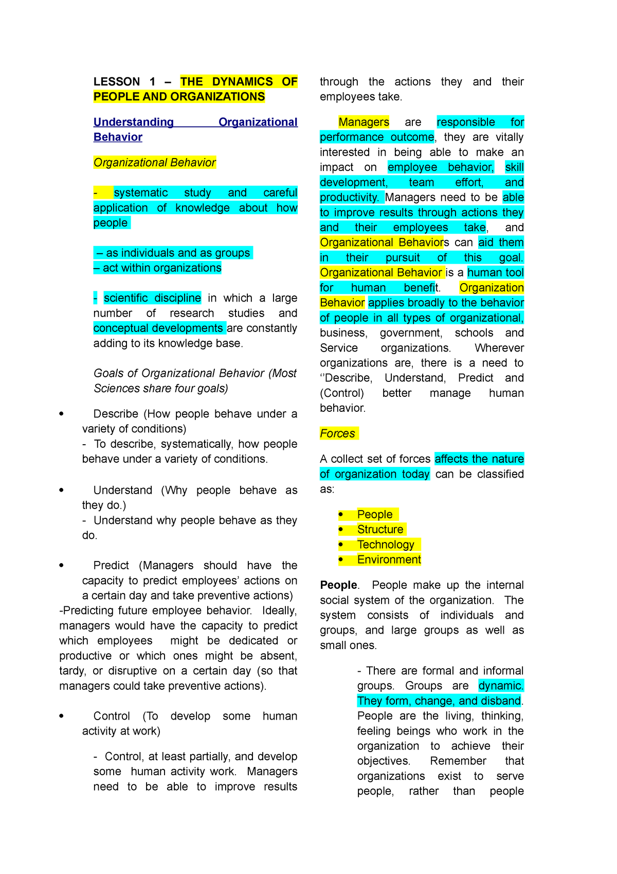 Human Behavior in Organization Reviewer for Lesson One to Ten - LESSON ...