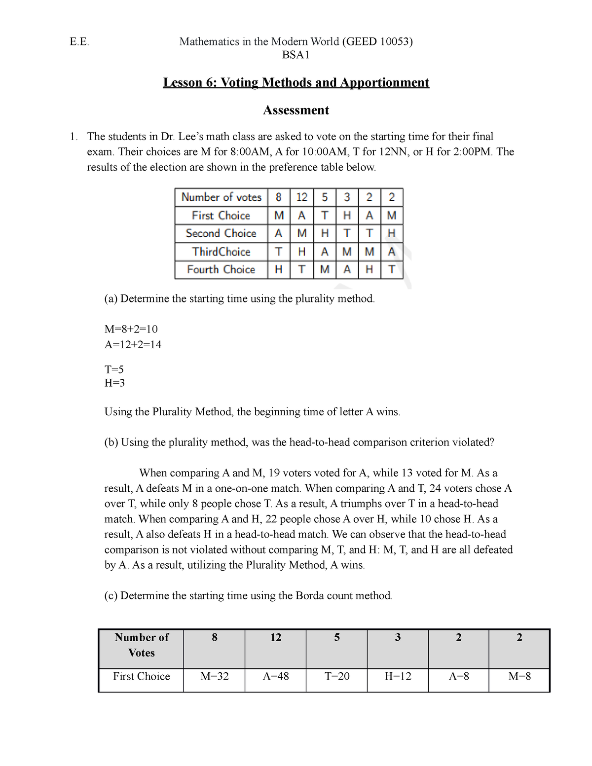 coursework in mathematics