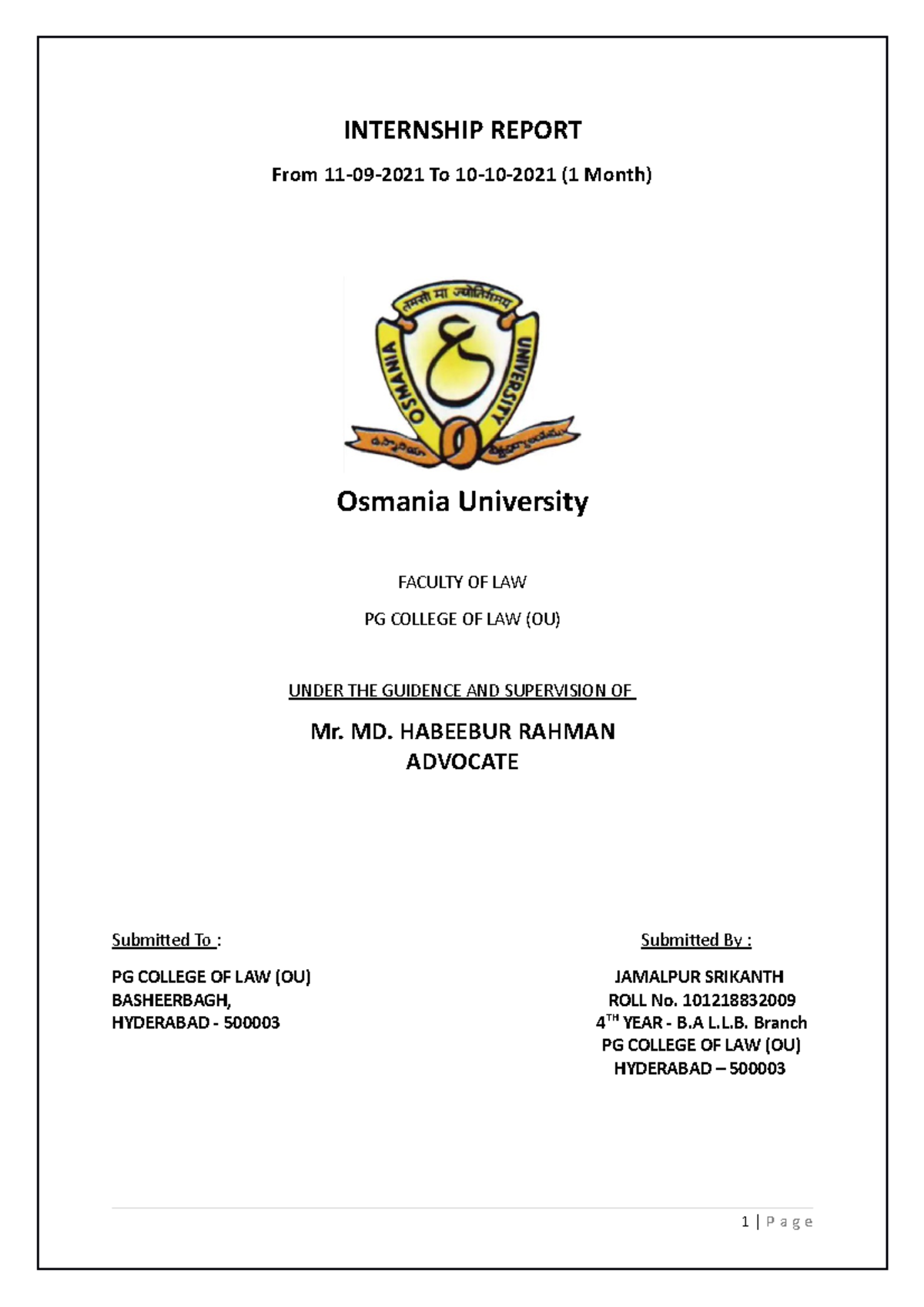 Internship Report - J Srikanth - Final - INTERNSHIP REPORT From 11-09 ...