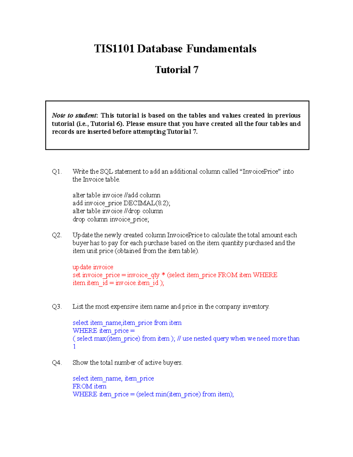 Lab07 Database Fundamentals TIS1101 2014 - TIS1101 Database ...