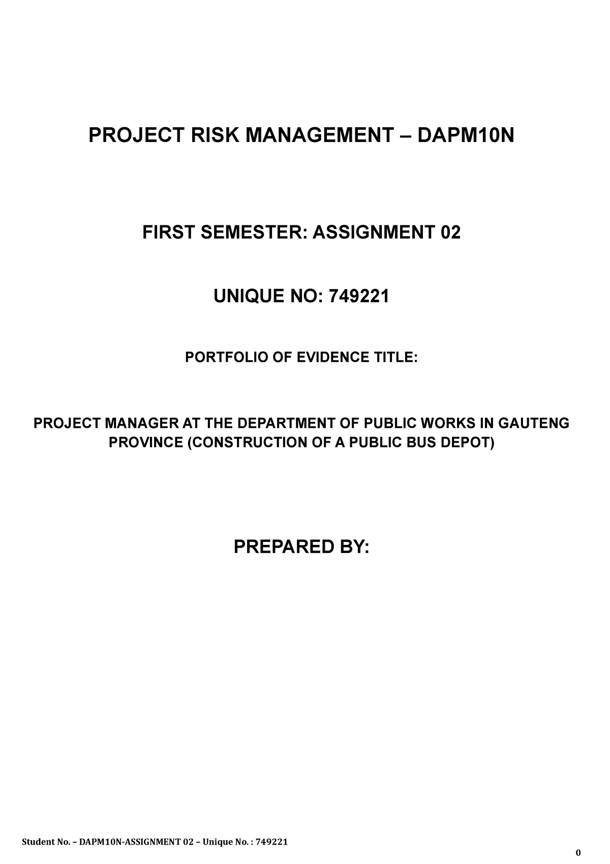 project risk management assignment