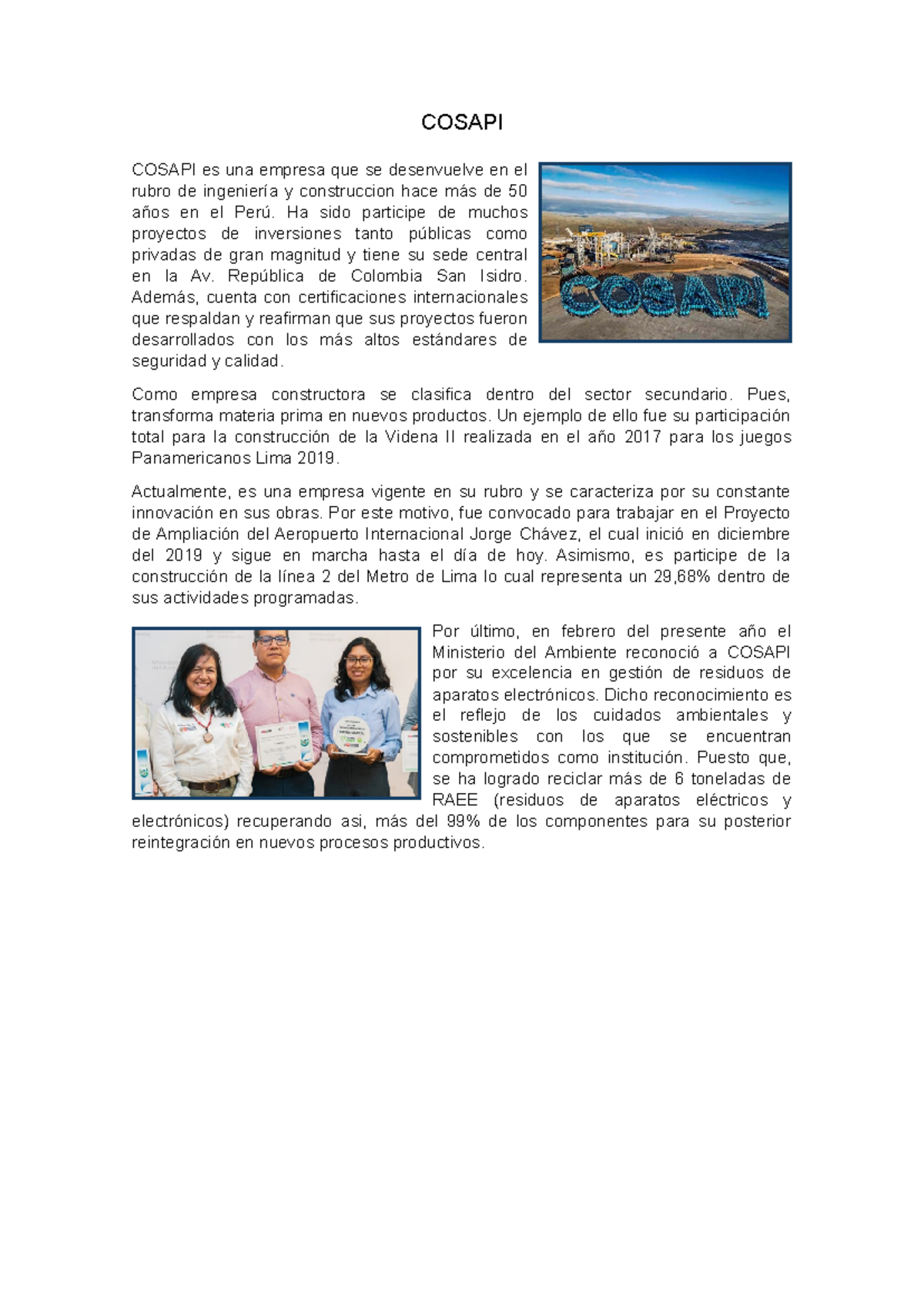 S2 - Cosapi - COSAPI COSAPI es una empresa que se desenvuelve en el ...