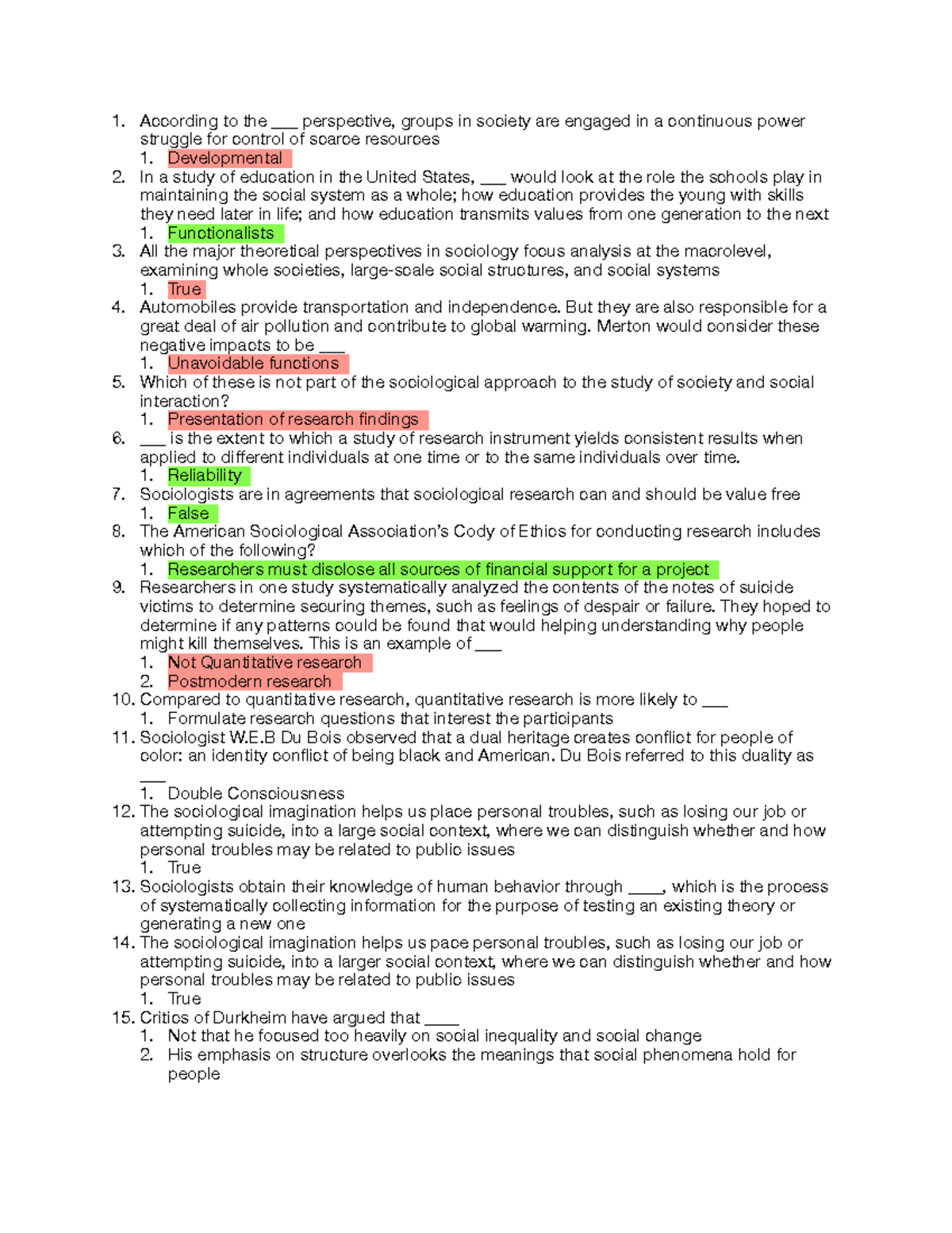General Sociology Midterm Exam summary - 1. According to the ...