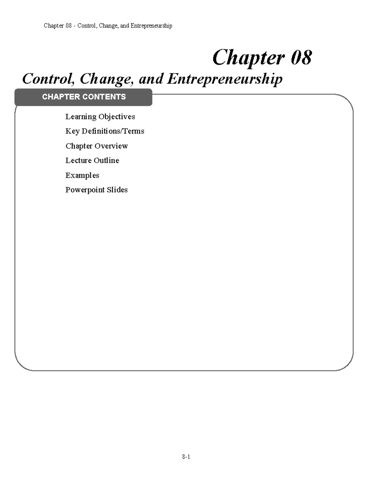 Ch.8 Lecture Notes - Control, Change And Entrepreneurship Pdf - Chapter ...