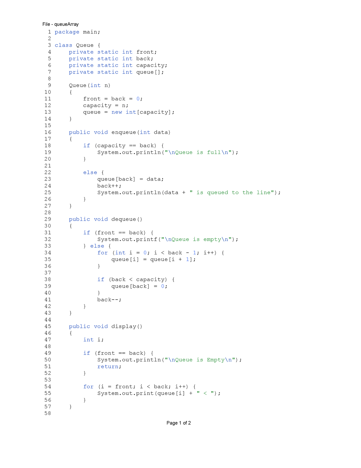 Queue Array With Line Number - File - Queuearray Page 1 Of 2 1 Package 