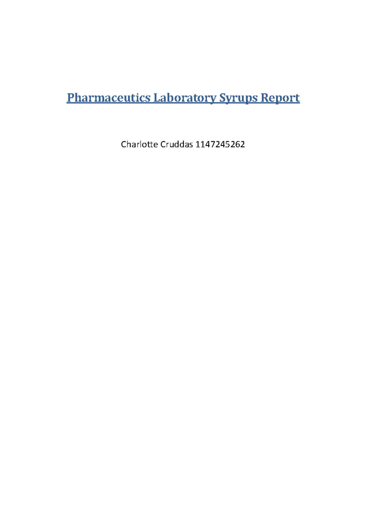 Complete syrup report Pharmaceutics Laboratory Syrups Report
