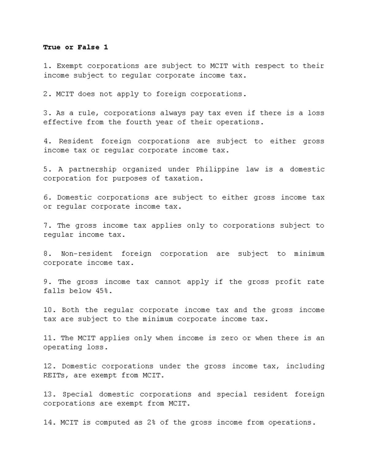 income-taxation-chap-15-b-true-or-false-1-exempt-corporations-are