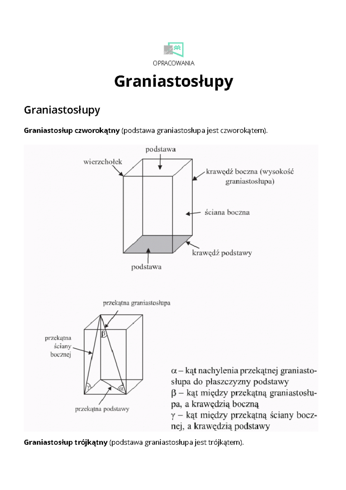 Opracowania Pl Matematyka Graniastosłupy Kl Vi Sprawdzian