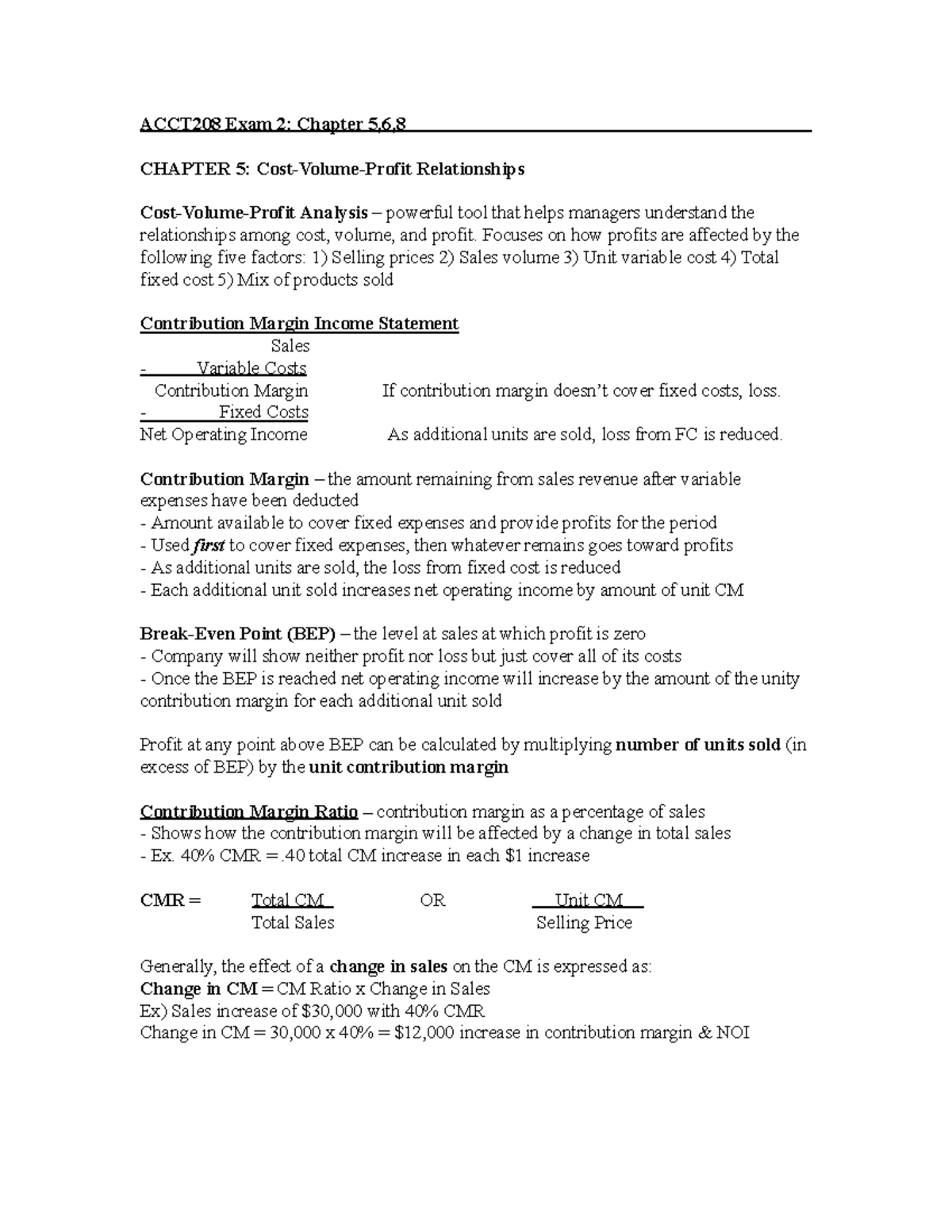 ACCT208 Exam 2 Study Guide - ACCT208 Exam 2: Chapter 5,6, CHAPTER 5 ...