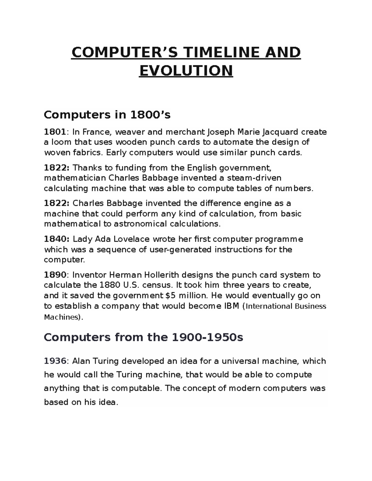 Computer’S Timeline AND Evolution - COMPUTER’S TIMELINE AND EVOLUTION ...
