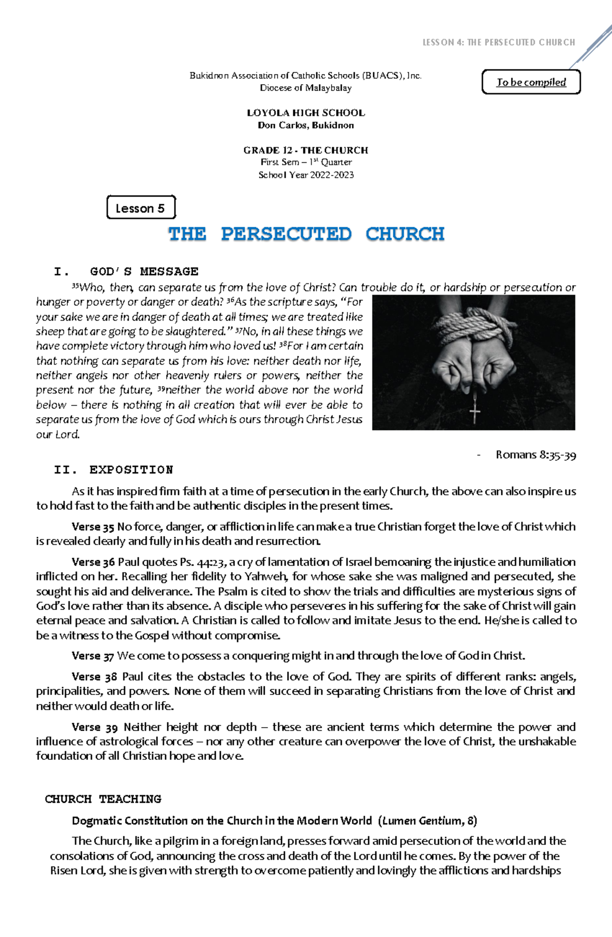 Lesson 5 THE Persecuted Church - Bukidnon Association of Catholic ...