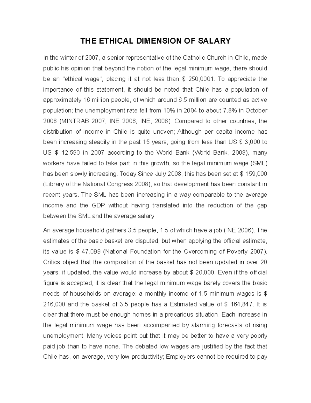 THE Ethical Dimension OF Salary THE ETHICAL DIMENSION OF SALARY In