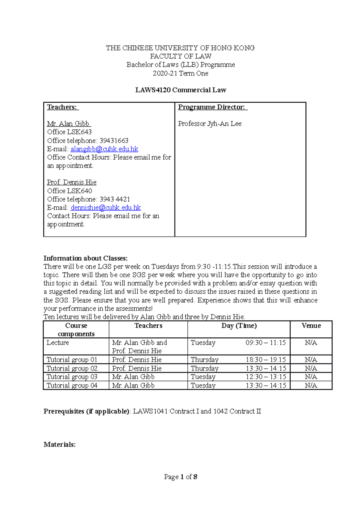 Course Outline - THE CHINESE UNIVERSITY OF HONG KONG FACULTY OF LAW ...