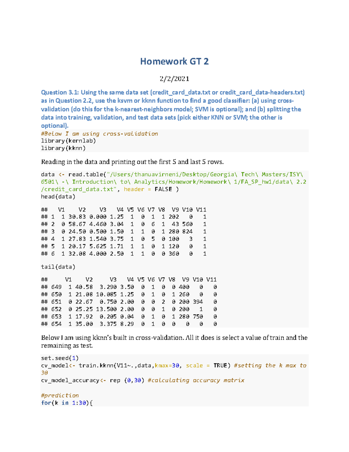 Homework 2 GT t - HELLO WORLD - Homework GT 2 2/2/ Question 3: Using ...