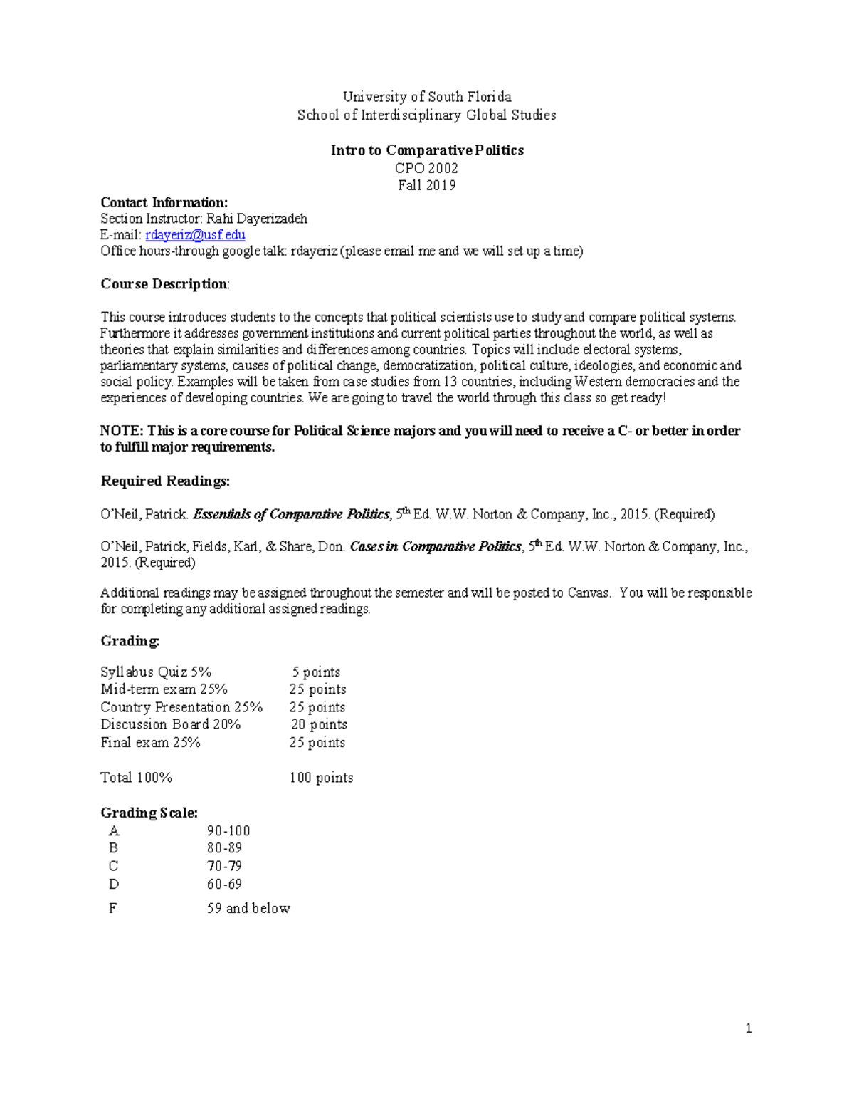 Fall 2019 CPO 2002 Syllabus - University Of South Florida School Of ...