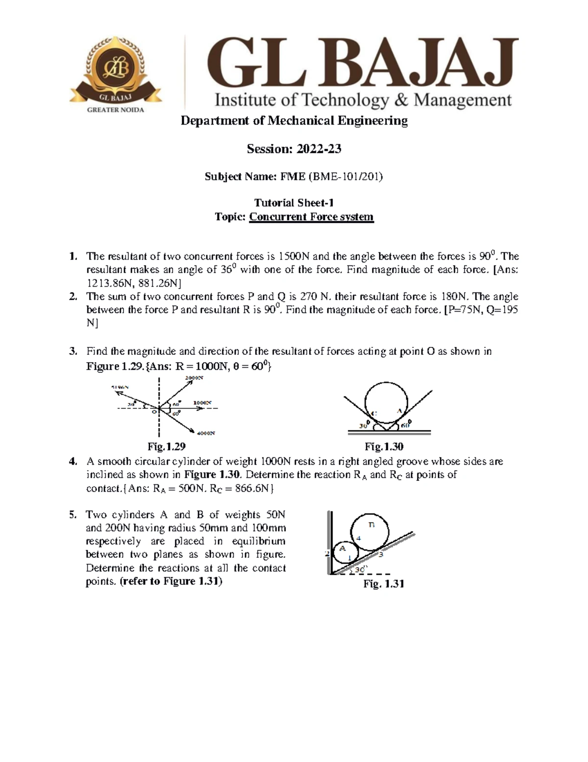Practice sheet-Beam Reactions - Fundamentals of mechanical engineering ...
