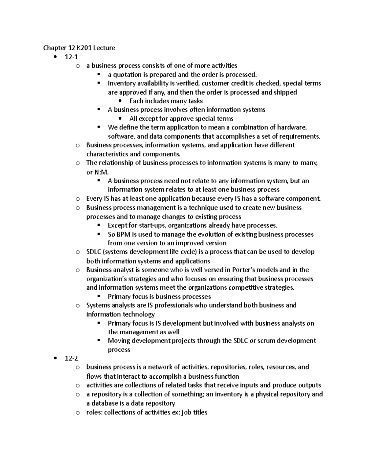 Chapter 12 K201 Lecture - Chapter 12 K201 Lecture 12- O A Business ...