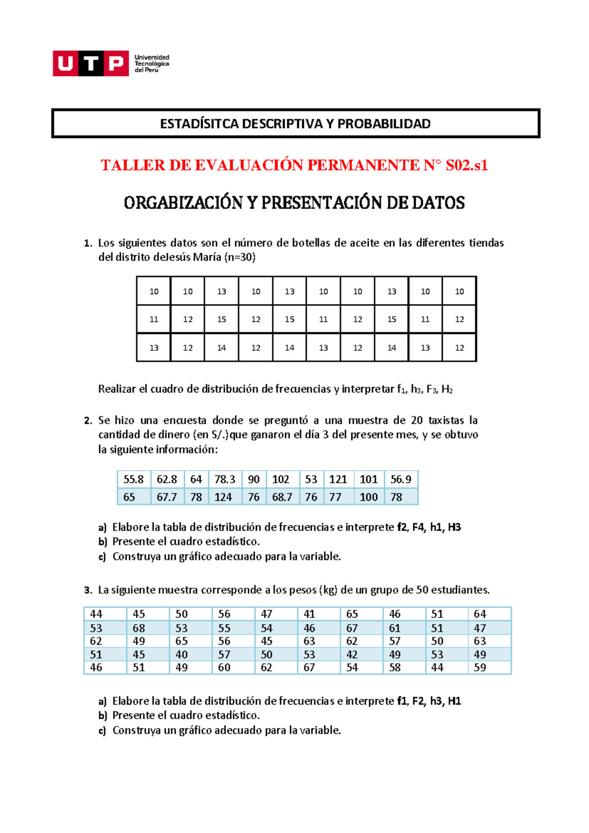 S02.s1 - Resolver Ejercicios - TALLER DE EVALUACIÓN PERMANENTE N° S02 ...