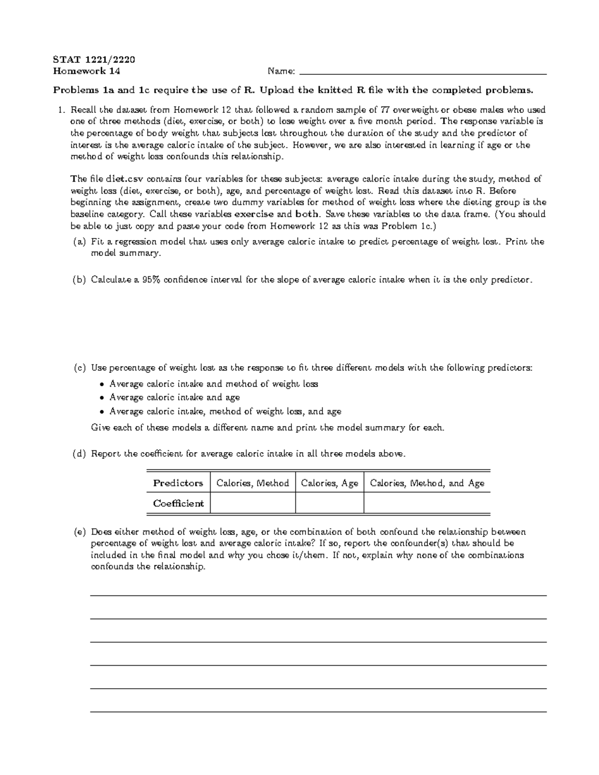 Homework 14 Problems - Hw14 - STAT 1221/ Homework 14 Name: Problems 1a ...